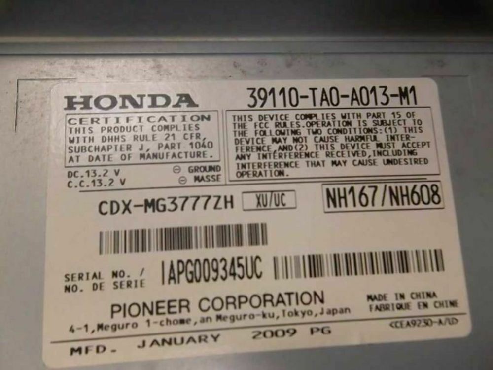 2008-2010 Honda Accord CD Changer 6 Disc 39100-TE0-A50