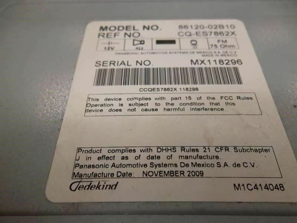 2009-2011 Toyota Corolla Radio Receiver  86120-02B10