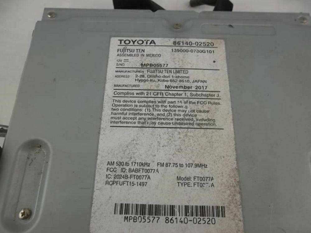 Radio CD Player Receiver 86140-02520 Toyota Corolla 2018 2017