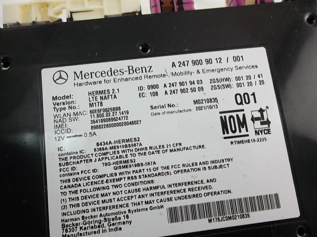 2020-2023 Mercedes Benz GLB250 Telematics Communication Control Module 247 900 90 12