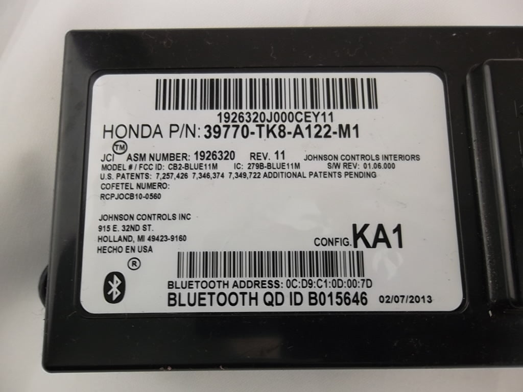 2011-2013 Honda Odyssey HFT Bluetooth Unit 39770-TK8-A12