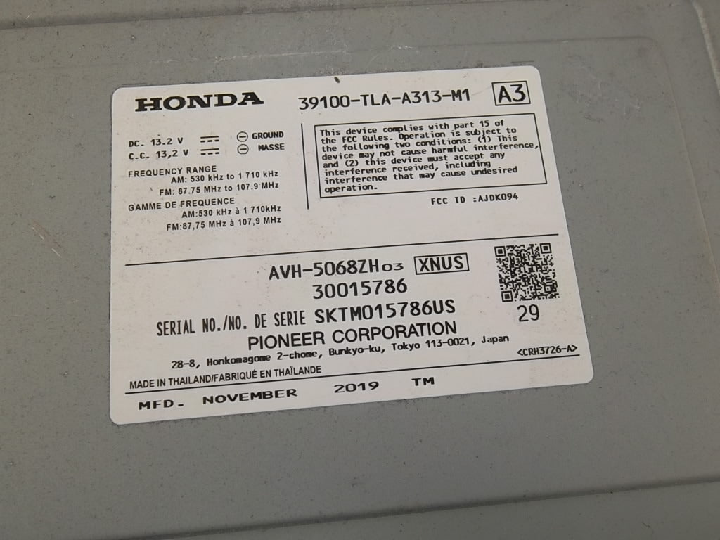 2018-2021 Honda CR-V Radio Receiver Display Screen Assembly 39100-TLA-A21