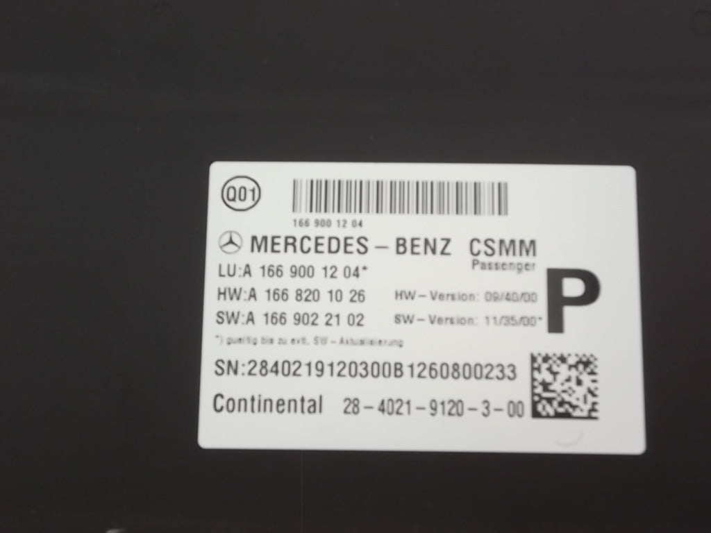 2012-2016 Mercedes Benz GL450 Front Passenger Seat Control Module 166-900-12-04