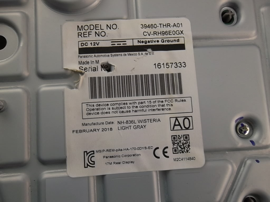 2018-2024 Honda Odyssey Rear Entertainment Display 39460-THR-A02