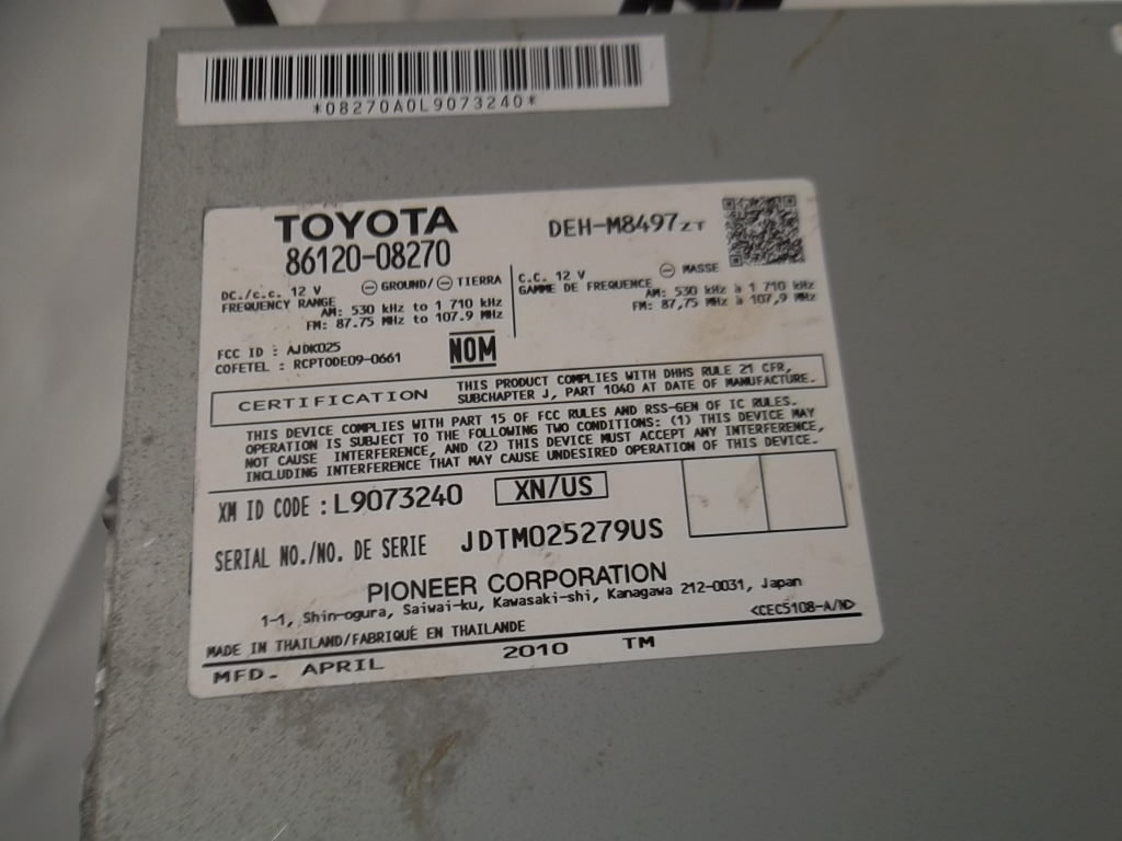 Radio CD Player 86120-08270 P1842 Toyota Sienna 2014 2013 2012 2011
