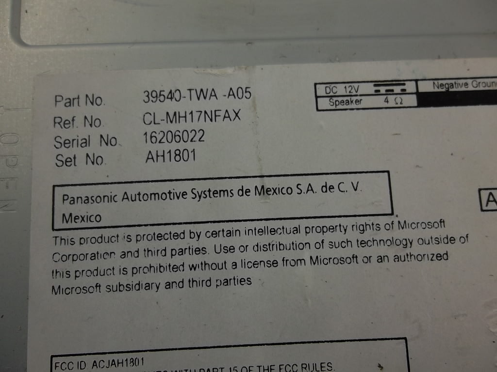 2018-2020 Honda Accord Sedan Audio Radio Receiver Head Unit Module 39540-TWA-A05