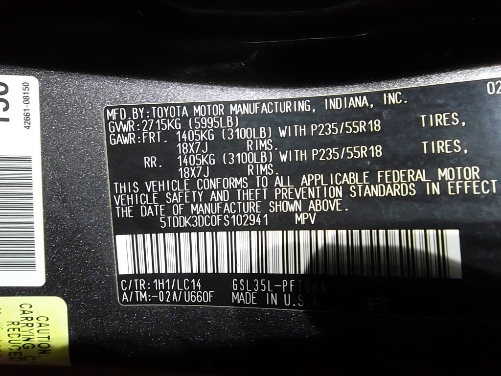 2012-2018 Toyota Sienna Side Mirror Rear View Passenger 87910-08113